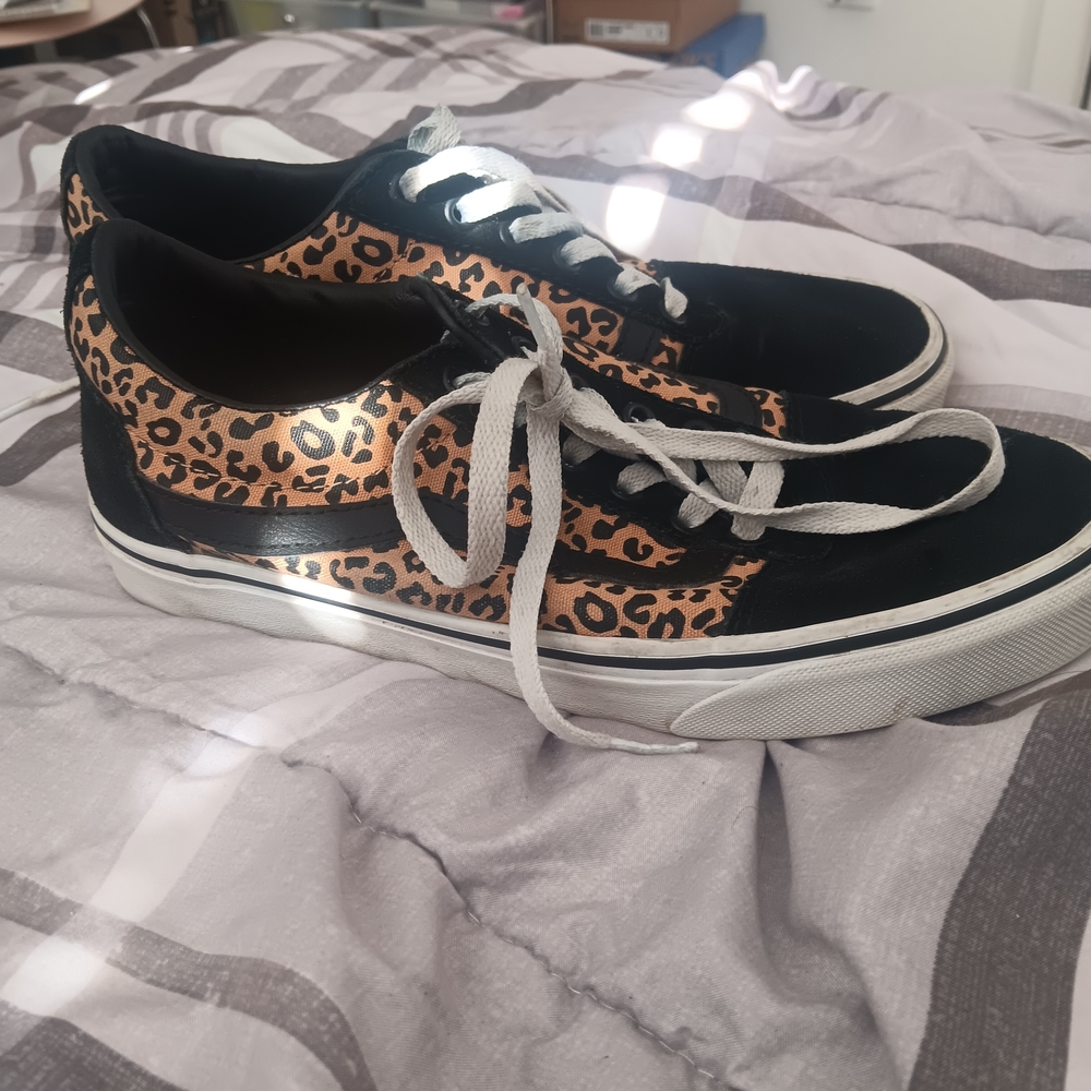 Vans Leopard Print Black and Tan Low-Top Sneakers